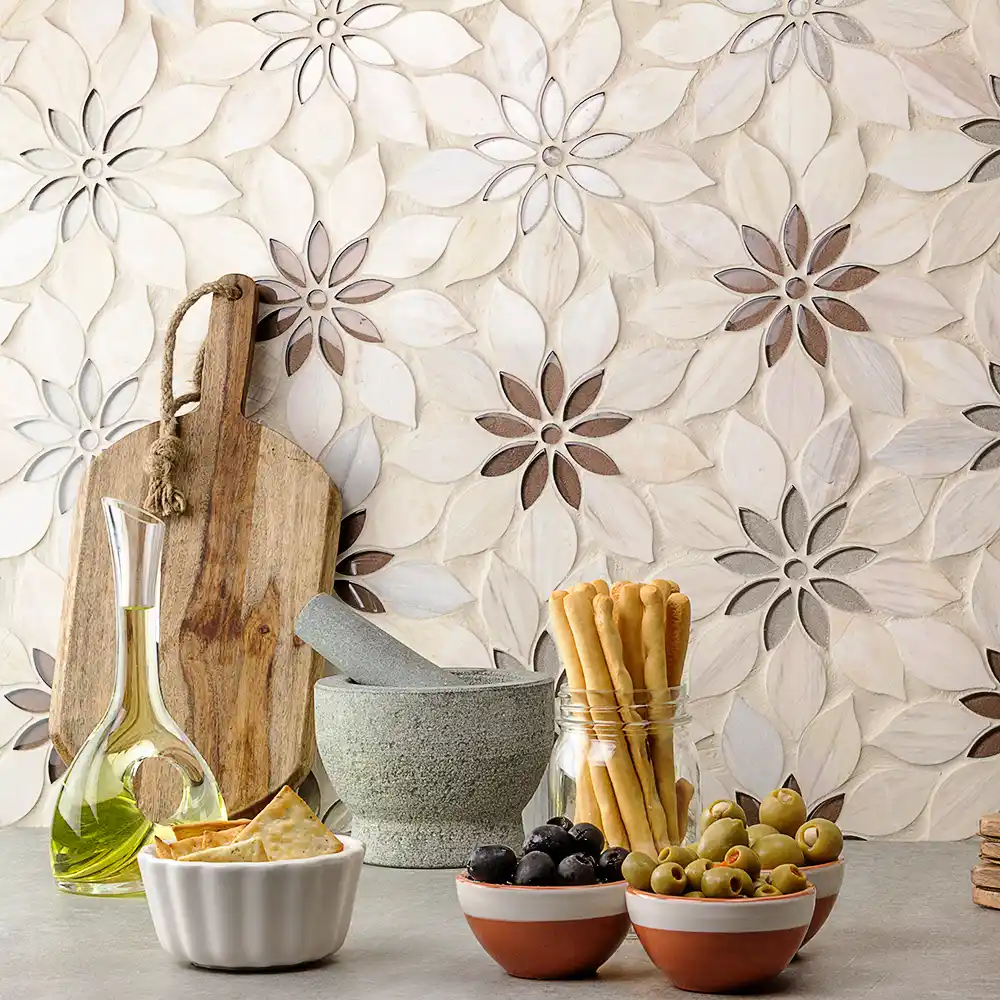 flower shaped backsplash tiles